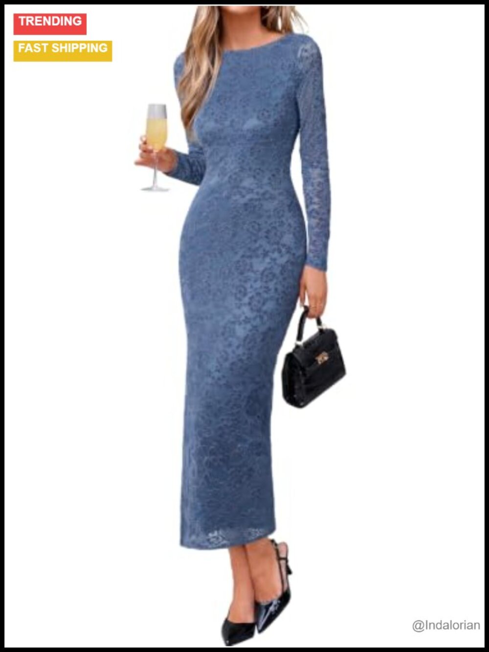 Lace Long Sleeve Bodycon Maxi Dress Wedding Guest